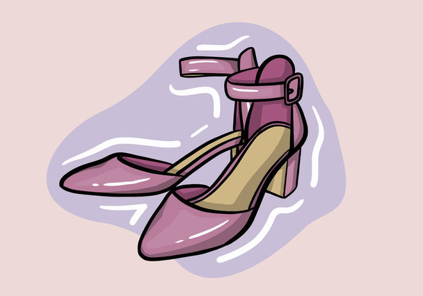 Handgetekende vector illustratie van elegante modieuze roze vrouwen schoenen met hoge hiel geïsoleerd op de achtergrond - Vector, afbeelding
