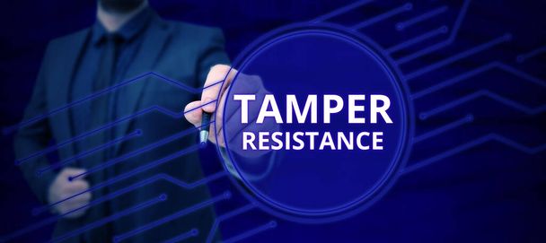 Testo che mostra ispirazione Tamper Resistance, Business idea resilent a danni fisici, minacce, intimidazioni o persuasione corrotta - Foto, immagini