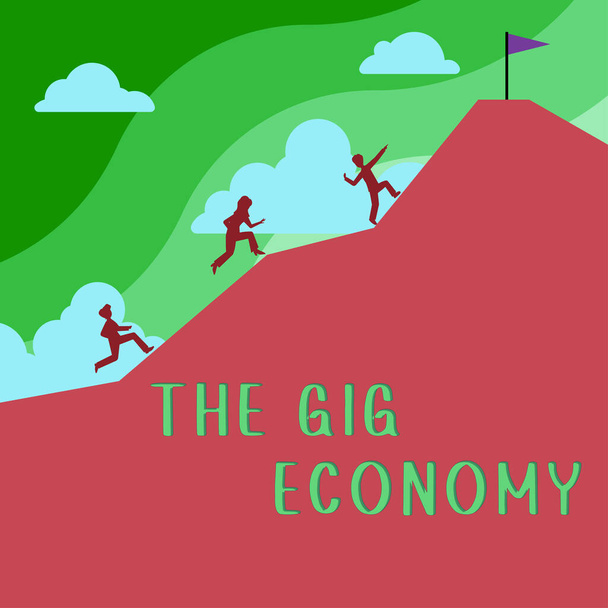 Koncepcionális bemutató The Gig Economy, Internet Concept A rövid távú szerződések piaca szabadúszó munka ideiglenes - Fotó, kép