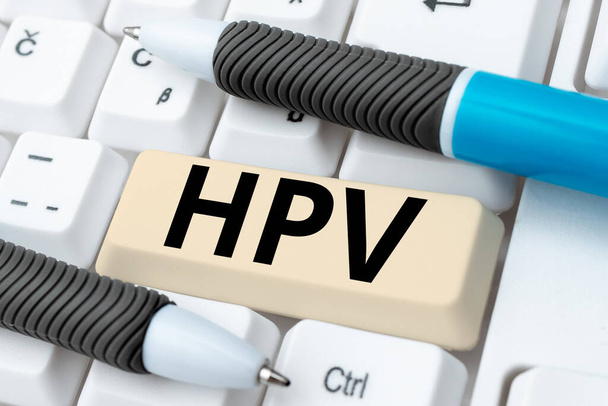 Sign weergeven van Hpv, Business concept Groep virussen die uw huid en de vochtige membranen beïnvloeden - Foto, afbeelding