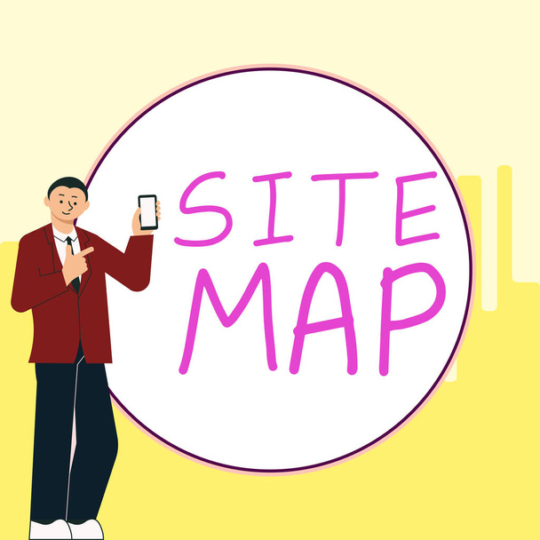 Подпись к тексту, представляющая карту сайта, бизнес-идея, разработанная, чтобы помочь как пользователям, так и поисковым системам перемещаться по сайту - Фото, изображение