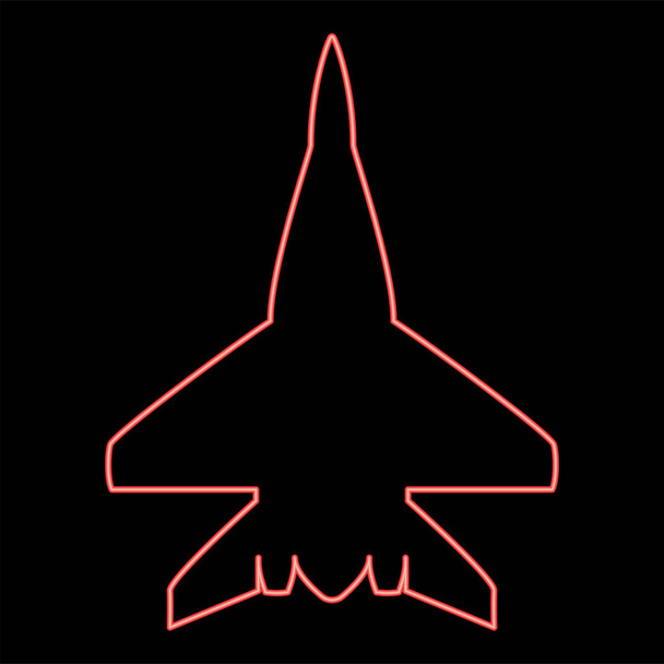 Avion de chasse au néon Avion de chasse militaire illustration vectorielle couleur rouge image style plat lumière - Vecteur, image