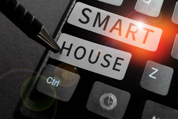 Inspiráció mutató jel Smart House, Szó otthonok, amelyek elektronikus eszközök és távirányítású - Fotó, kép