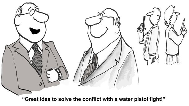 Conflict is opgelost met water pistool strijd - Vector, afbeelding