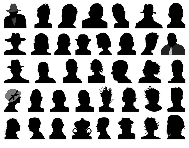 Big set of silhouettes of human faces - Vector, Image