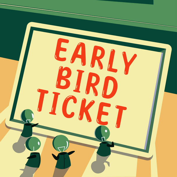 Cartel que muestra Early Bird Ticket, Foto conceptual Comprar un boleto antes de que salga a la venta a precio regular - Foto, imagen