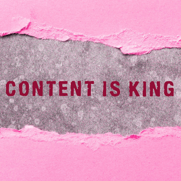 Sign display Content Is King, vetrina aziendale Il contenuto è il cuore delle strategie di marketing di oggi - Foto, immagini