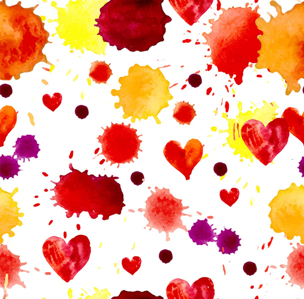 Watercolor colorful blot and heart, seamless pattern - Wektor, obraz