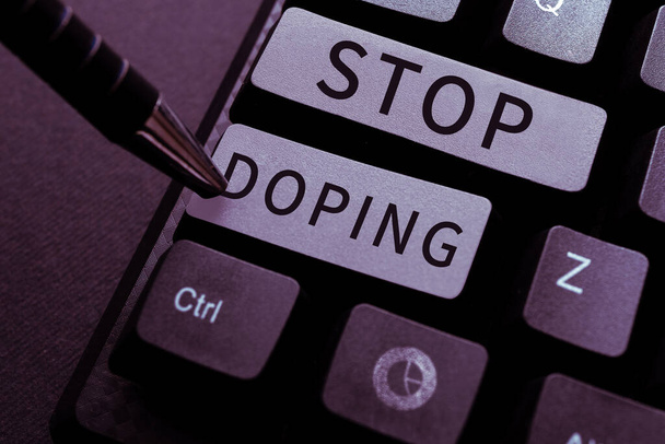 Inspiraatio osoittaa merkki Stop Doping, Business yleiskatsaus älä käytä kiellettyjä urheilullinen suorituskykyä parantavia huumeita - Valokuva, kuva