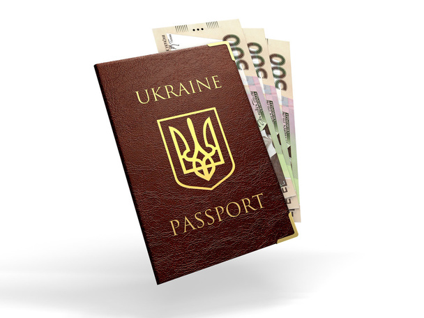 Oekraïense paspoort met bankbiljetten van Oekraïense geld - Foto, afbeelding