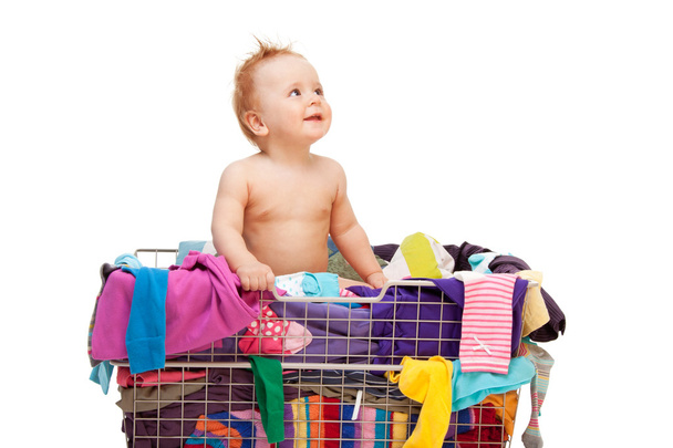Baby in basket with clothes - Foto, Imagem