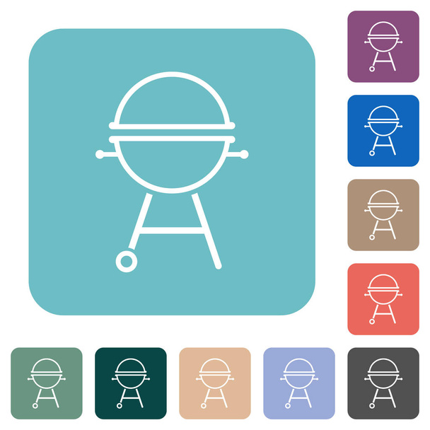 Barbecue grill met omtrek witte platte pictogrammen op kleur afgeronde vierkante achtergronden - Vector, afbeelding