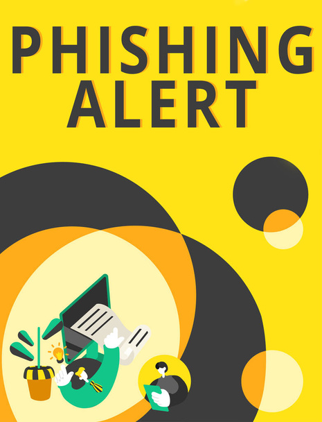 Text mit Inspiration Phishing Alert, Unternehmensübersicht über betrügerische Versuche an sensible Informationen zu gelangen - Foto, Bild