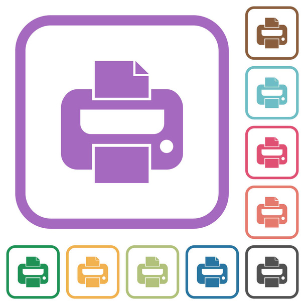 Impresora iconos simples sólidos en marcos cuadrados redondeados en color sobre fondo blanco - Vector, Imagen