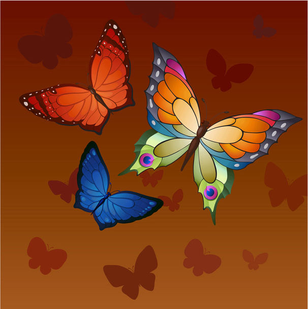 Летающие яркие бабочки
 - Вектор,изображение