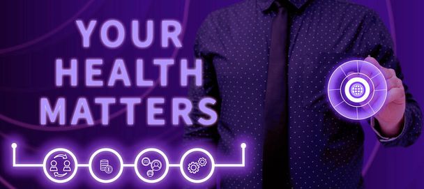 Schreiben Anzeigetext Your Health Matters, Business Überblick Gute Gesundheit ist das Wichtigste unter anderem - Foto, Bild