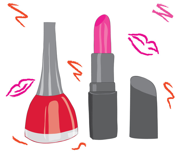 Lipstick and nail polish. - Вектор, зображення