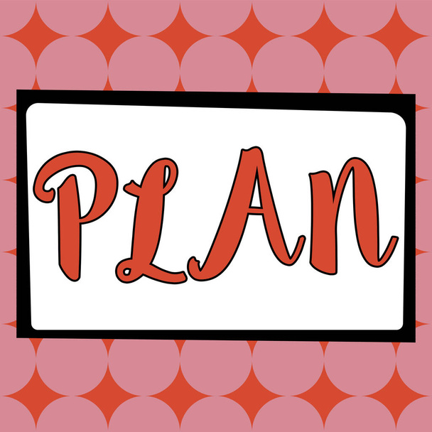 Didascalia del testo che presenta Plan, Word for Start di una proposta dettagliata di fare o realizzare qualcosa - Foto, immagini