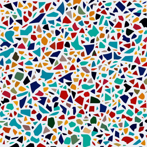 A mozaik terrazzo stílusú kő háttér minta szabálytalan geometriai poligon formák. - Vektor, kép