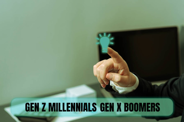 Ручний писемний знак Gen Z Millennials Gen X Boomers, Word Написано про покоління відмінностей Старі молоді
 - Фото, зображення