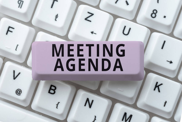 Señal de texto que muestra la agenda de la reunión, Visión general de los negocios Una agenda establece expectativas claras sobre lo que necesita una reunión - Foto, imagen