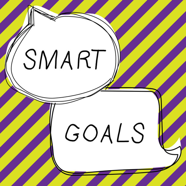 Εννοιολογική λεζάντα Smart Goals, Έννοια που σημαίνει μνημονικό που χρησιμοποιείται ως βάση για τον καθορισμό στόχων και κατευθύνσεων - Φωτογραφία, εικόνα