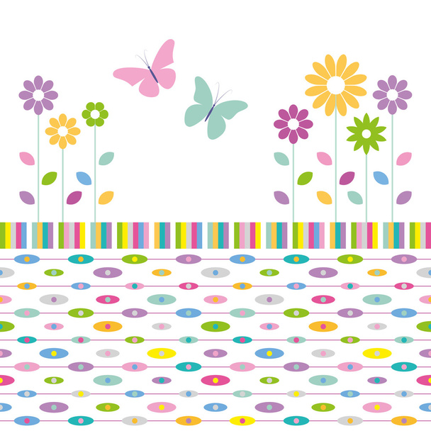 Flowers and butterflies greeting card - Вектор,изображение