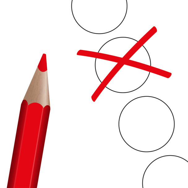 keuze - rode pen met kruis - Vector, afbeelding