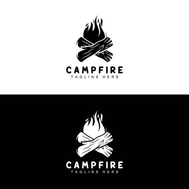 Σχεδιασμός λογότυπου κατασκήνωσης, διάνυσμα κάμπινγκ, φωτιά ξύλου και σχεδιασμός δασών - Διάνυσμα, εικόνα