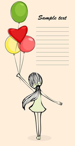 Ilustración de chica con globos
 - Vector, imagen