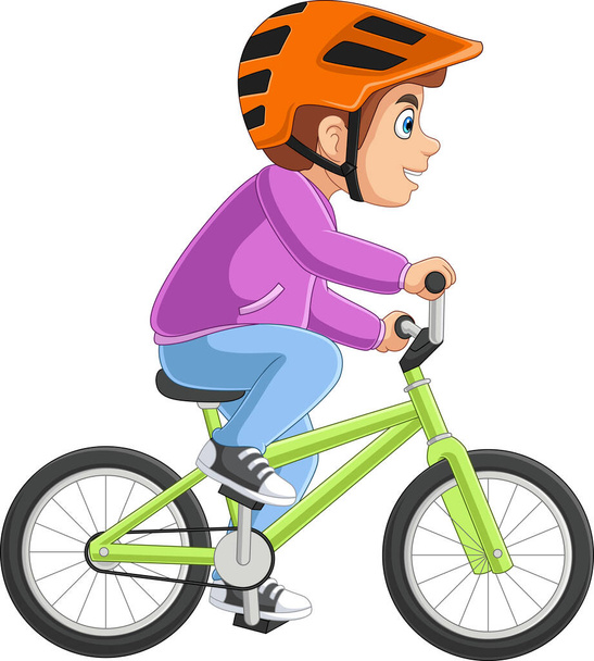Aranyos fiú rajzfilm lovaglás egy kerékpár - Vektor, kép