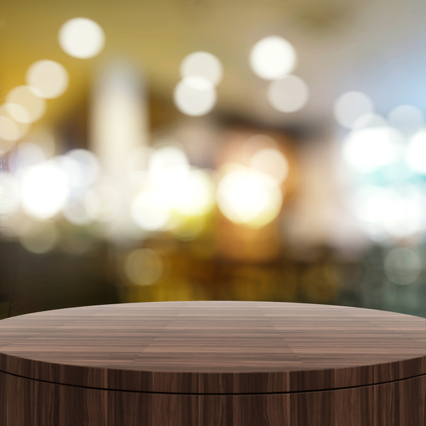 Empty wooden round table and blurred background for product pres - Photo, Image