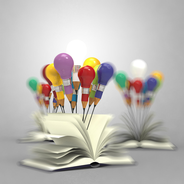 рисование идеи карандаш и лампочка концепция за пределами книги
  - Фото, изображение