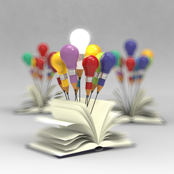 рисование идеи карандаш и лампочка концепция за пределами книги
  - Фото, изображение