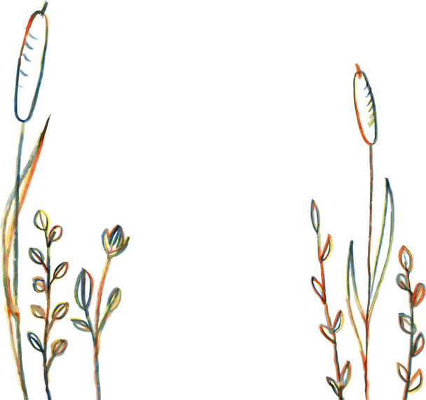 Line drawing flowers and grass - Vector, imagen