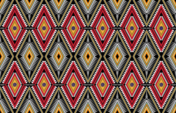 Motivi etnici tribali sacri sfondo vettoriale geometrico. Belle forme geometriche zingare spiriti motivi tribali abbigliamento tessuto stampa tessile disegno tradizionale con triangoli - Vettoriali, immagini