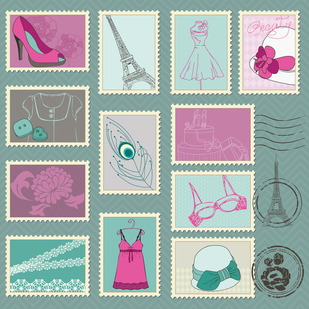 Colección de sellos de moda - para su diseño y álbum de recortes
 - Vector, Imagen