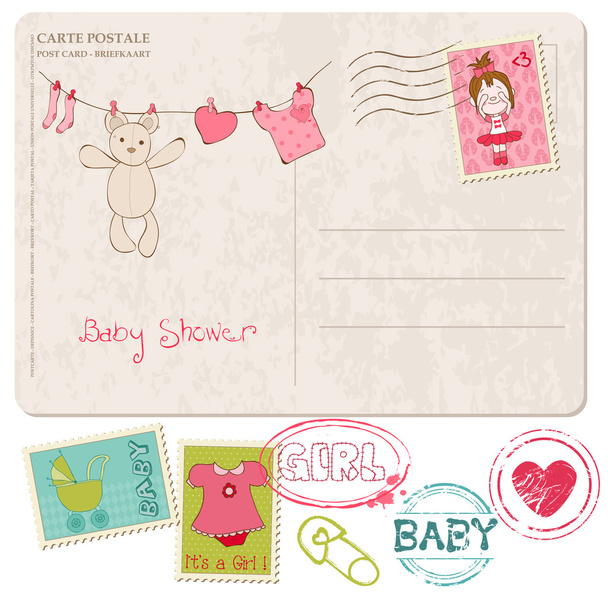 Baby Shower Card with set of stamps - Vector, afbeelding