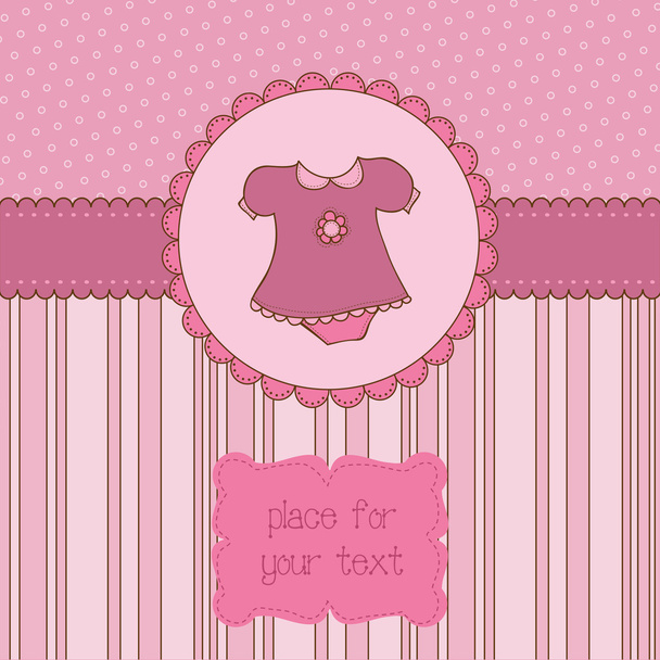 Baby Girl Arrival Card with Photo Frame and place for your text - Vector, Imagen