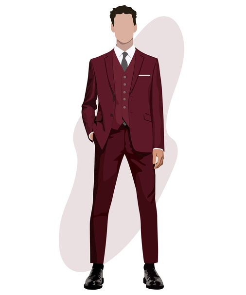 Elegante uomo d'affari maschile in giacca e cravatta su un interessante sfondo cartone animato personaggi maschili. Uomini vestiti di moda. Illustrazione vettoriale in stile piatto. - Vettoriali, immagini