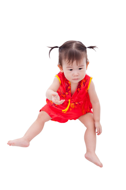 Little asian girl (thai) in traditional chinese cheongsam - Photo, Image