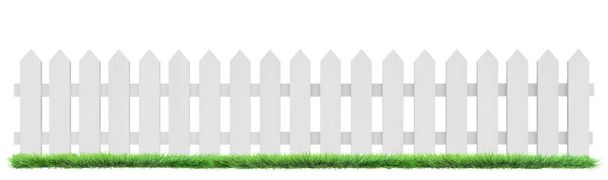 білий дерев'яний паркан і зелена трава ізольовані 3D ілюстрації
 - Фото, зображення