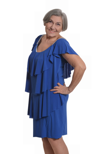 Senior woman in blue dress - Foto, Imagen