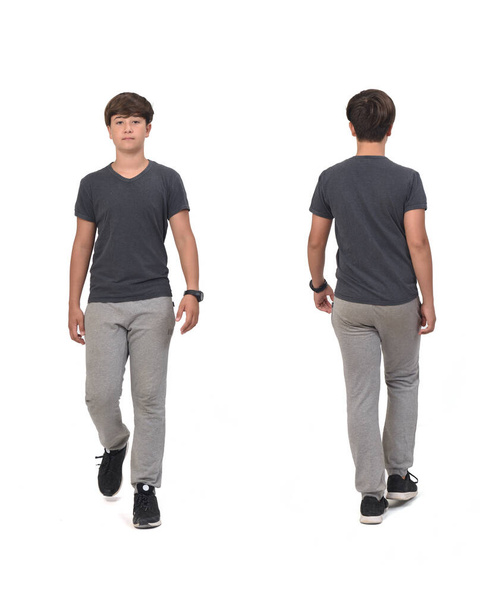 front and back of teen walking on white - Photo, Image
