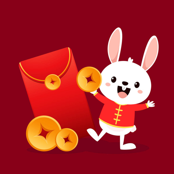 З китайською новорічною листівкою 2023 з милим кроликом. Тваринні канікули персонаж мультфільму. Кроликовий іконний вектор. Рік равіту. - Вектор, зображення