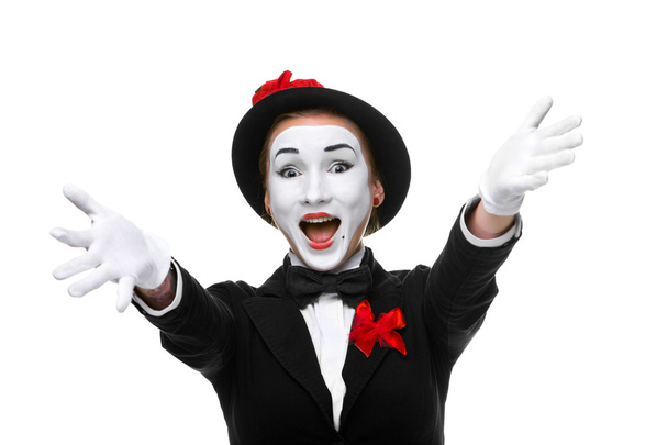 Portrait of the surprised and joyful mime with open mouth - Fotografie, Obrázek