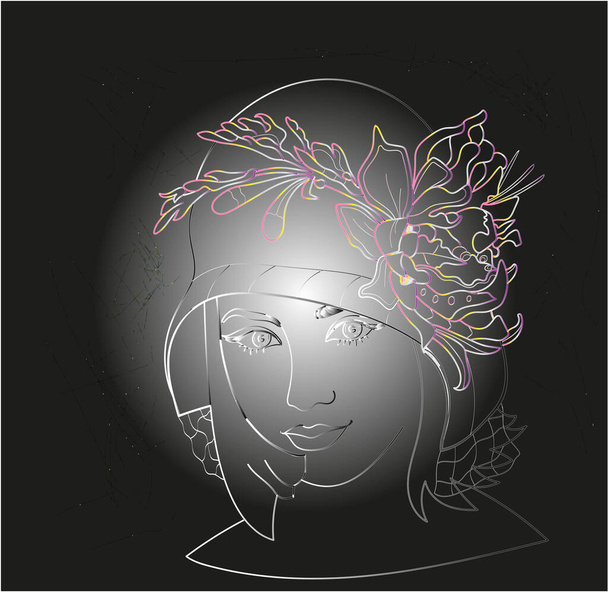Фантастический женский портрет в абстрактном и поп-арте. Концептуальная абстрактная картина. Цифровая векторная графика. - Вектор,изображение