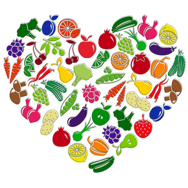 Vector heart made of fruits and vegetables - Vektor, Bild