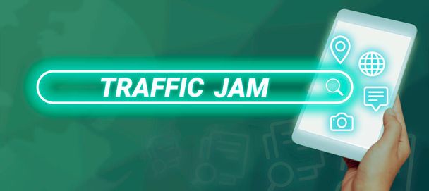 Tekst pokazujący inspirację Traffic Jam, Koncepcja oznacza dużą liczbę pojazdów blisko siebie i nie może się poruszać - Zdjęcie, obraz