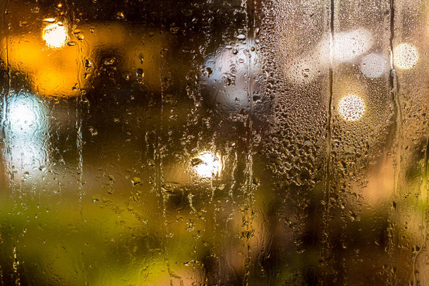 Misted window glass at night after rain - Photo, Image